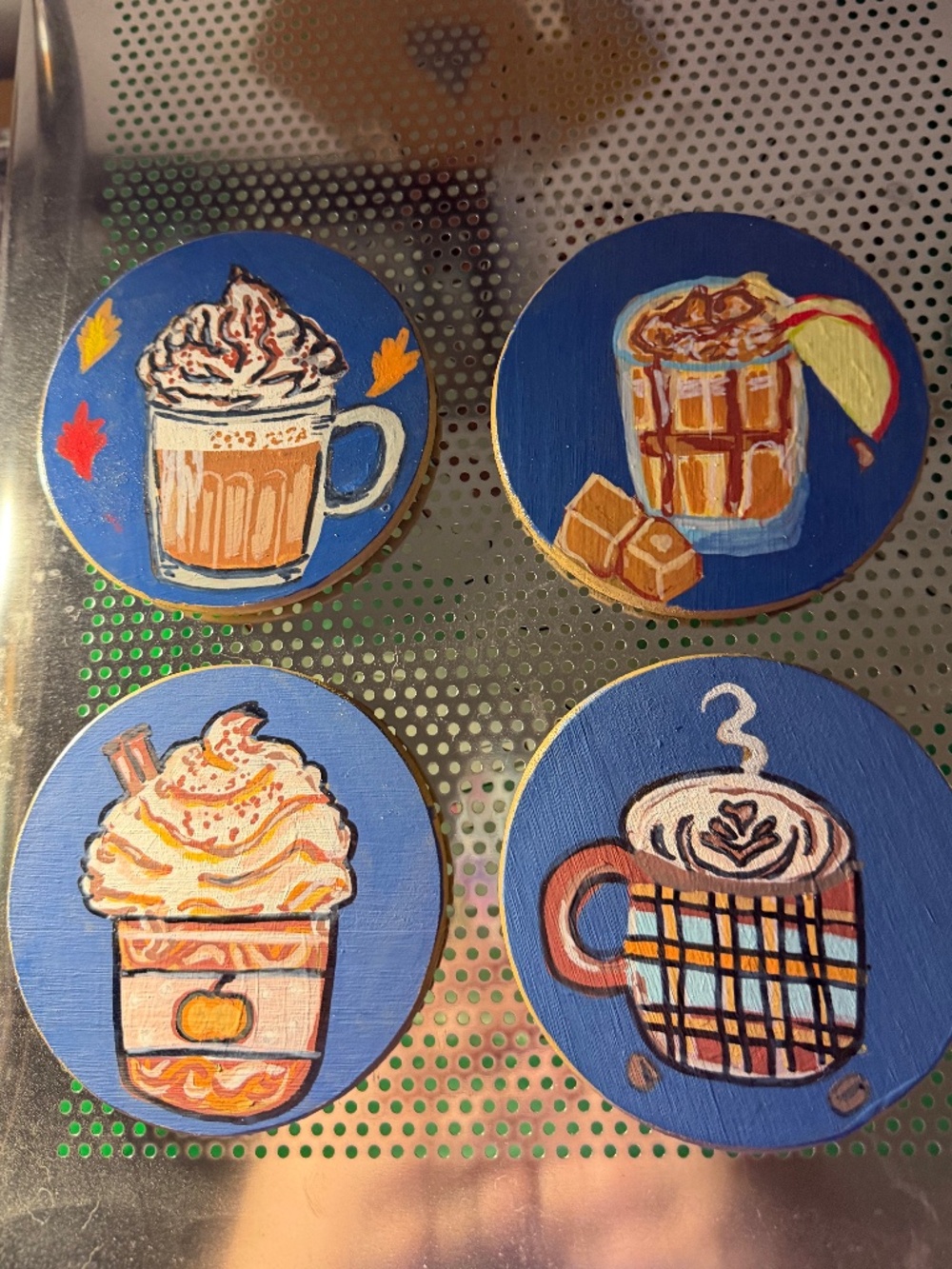 Custom hand painted fall drink coaster set